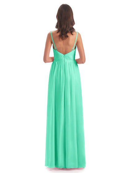 Kiana Spaghetti Straps Open Back Split Chiffon Long Bridesmaid Dresses