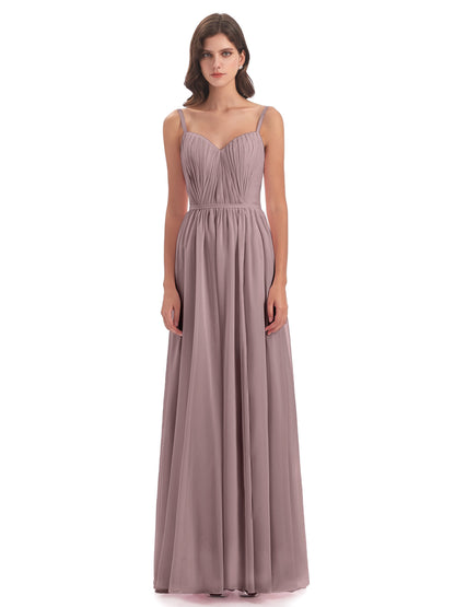 Kiana Spaghetti Straps Open Back Split Chiffon Long Bridesmaid Dresses