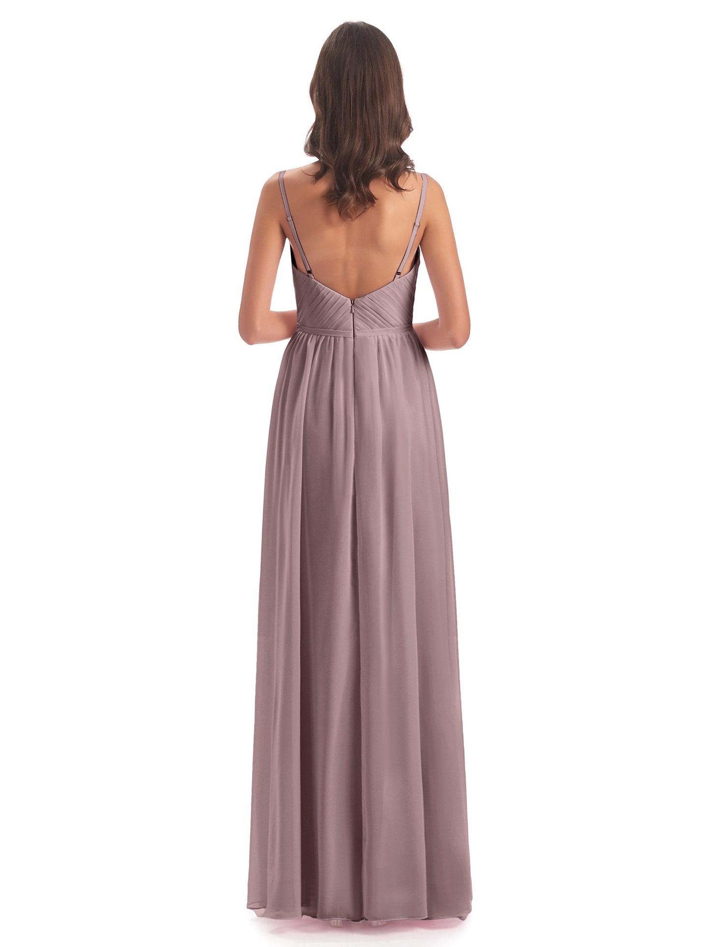 Kiana Spaghetti Straps Open Back Split Chiffon Long Bridesmaid Dresses
