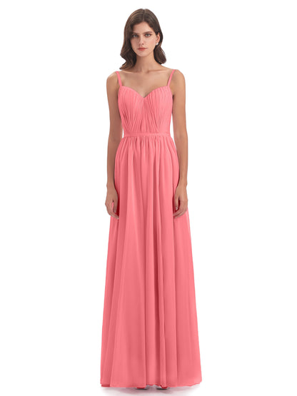 Kiana Spaghetti Straps Open Back Split Chiffon Long Bridesmaid Dresses