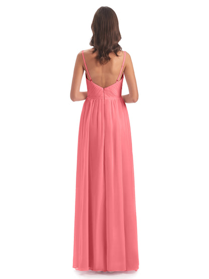 Kiana Spaghetti Straps Open Back Split Chiffon Long Bridesmaid Dresses