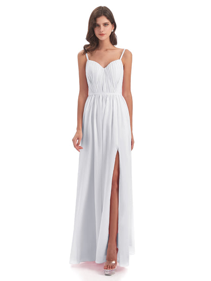 Kiana Spaghetti Straps Open Back Split Chiffon Long Bridesmaid Dresses