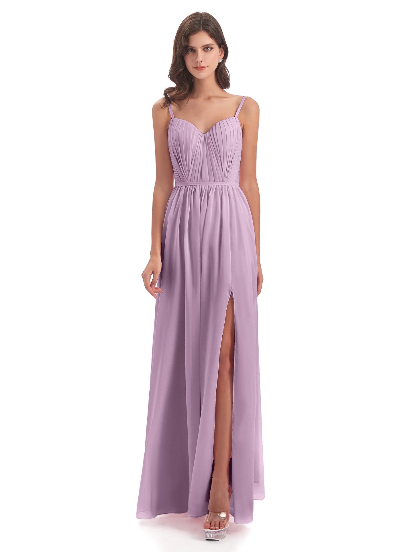 Kiana Spaghetti Straps Open Back Split Chiffon Long Bridesmaid Dresses