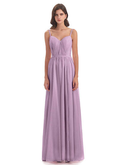 Kiana Spaghetti Straps Open Back Split Chiffon Long Bridesmaid Dresses