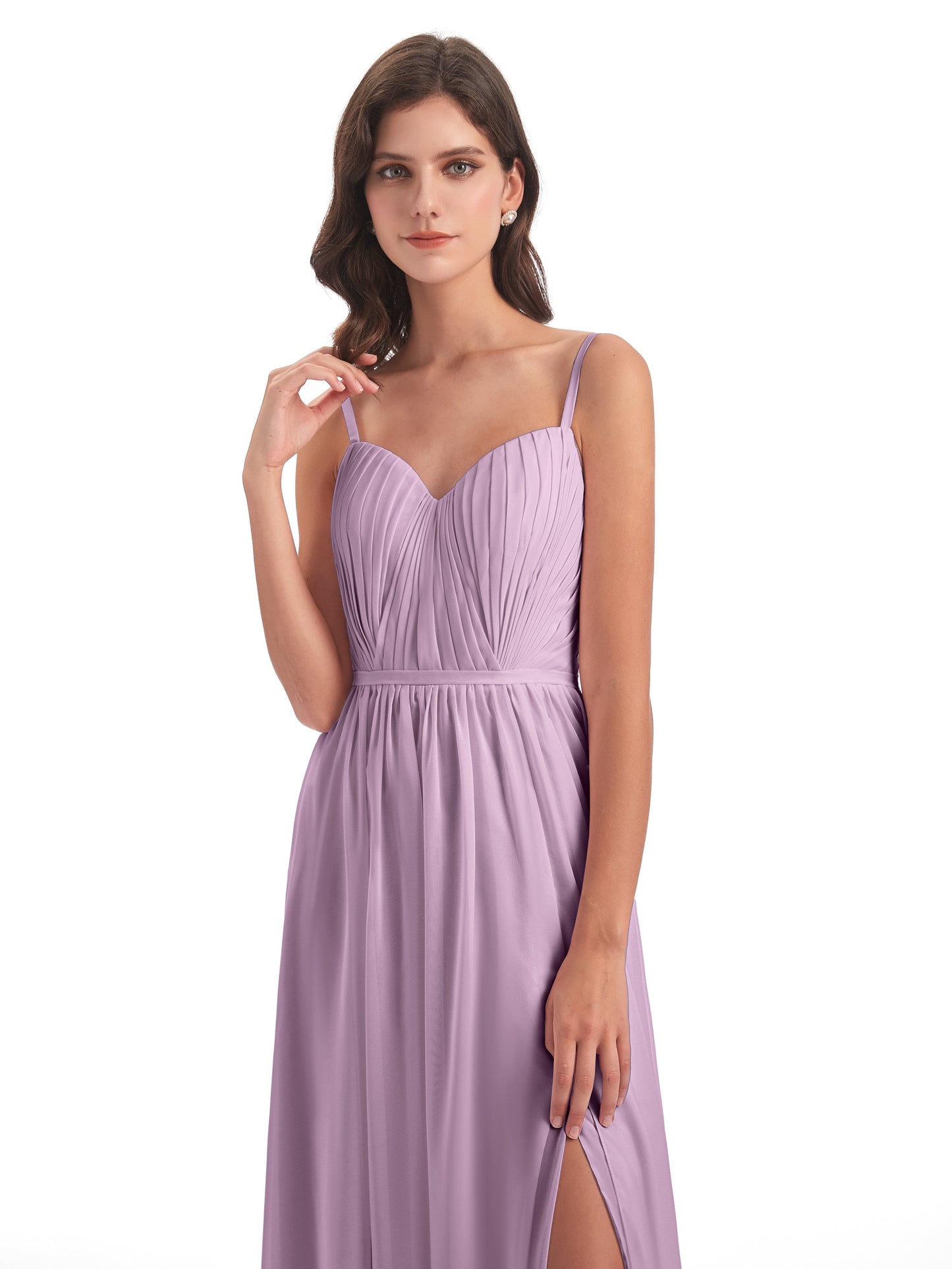 Kiana Spaghetti Straps Open Back Split Chiffon Long Bridesmaid Dresses