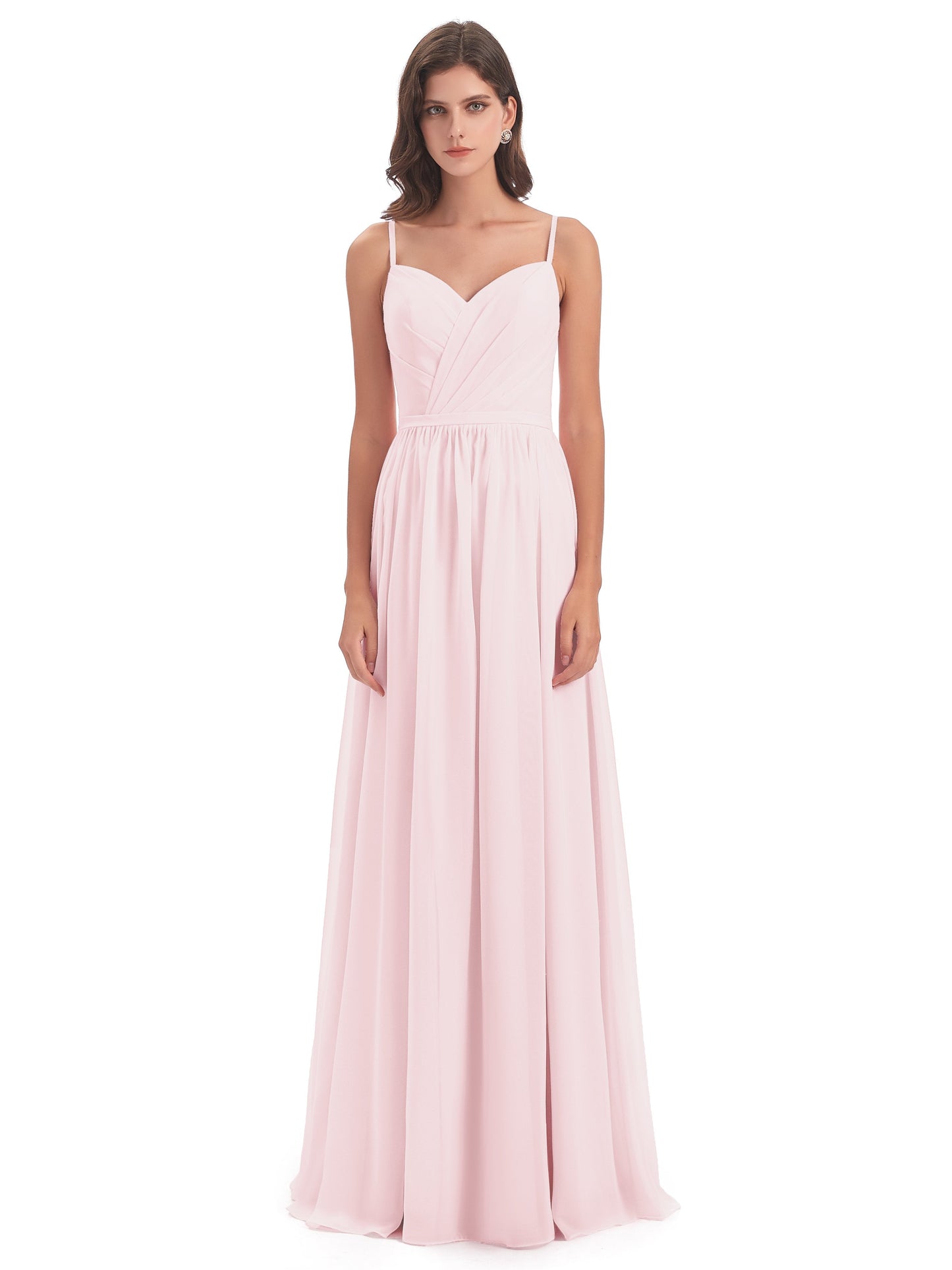 Kimora Spaghetti Straps Chiffon Long Bridesmaid Dresses with Slit
