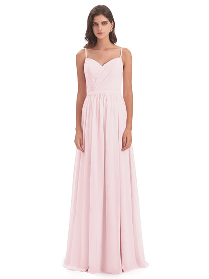 Kimora Spaghetti Straps Chiffon Long Bridesmaid Dresses with Slit