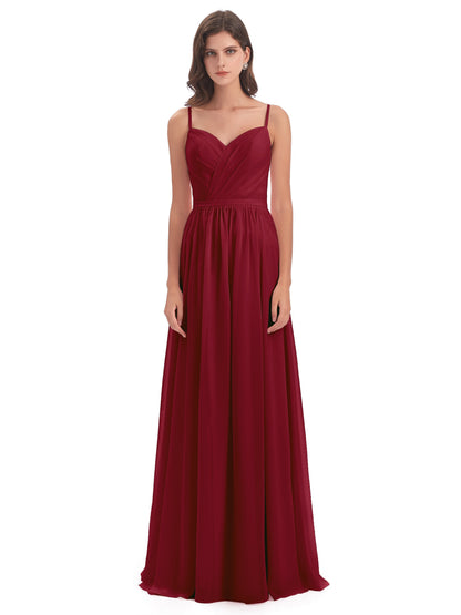 Kimora Spaghetti Straps Chiffon Long Bridesmaid Dresses with Slit