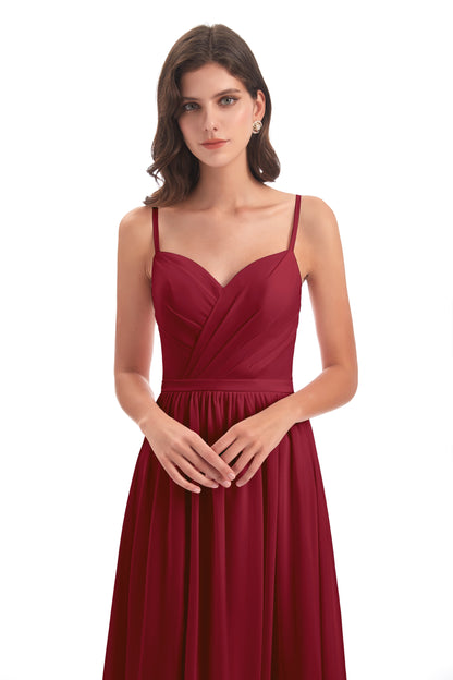 Kimora Spaghetti Straps Chiffon Long Bridesmaid Dresses with Slit