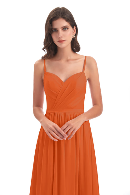 Kimora Spaghetti Straps Chiffon Long Bridesmaid Dresses with Slit