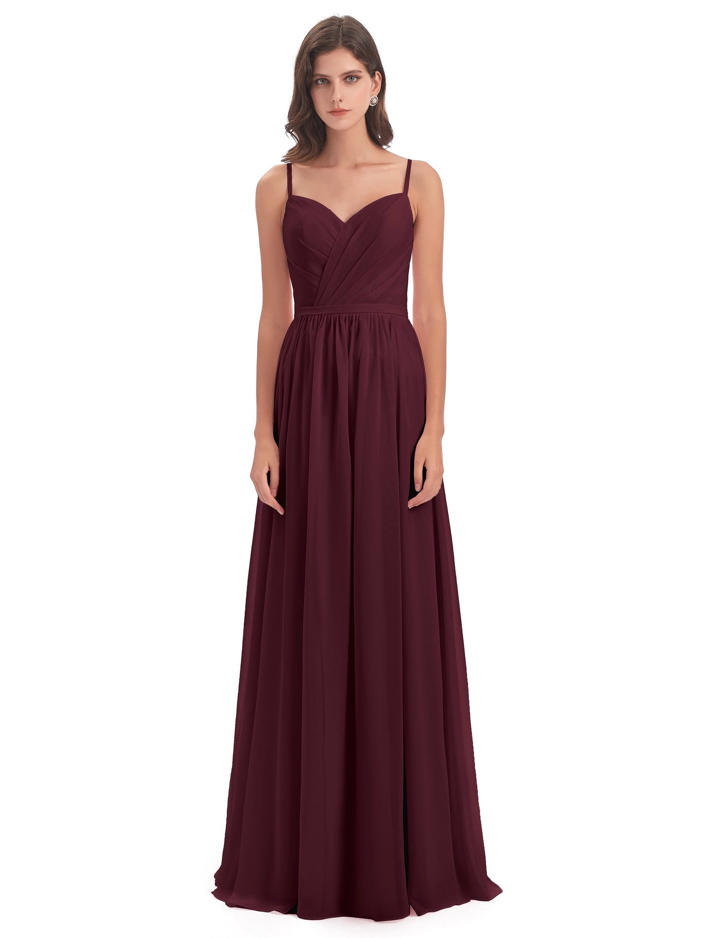 Kimora Spaghetti Straps Chiffon Long Bridesmaid Dresses with Slit