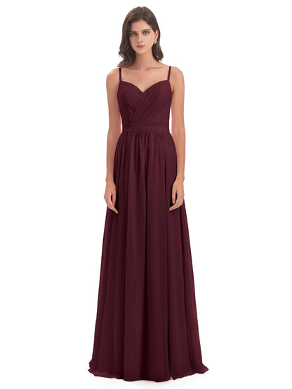 Kimora Spaghetti Straps Chiffon Long Bridesmaid Dresses with Slit