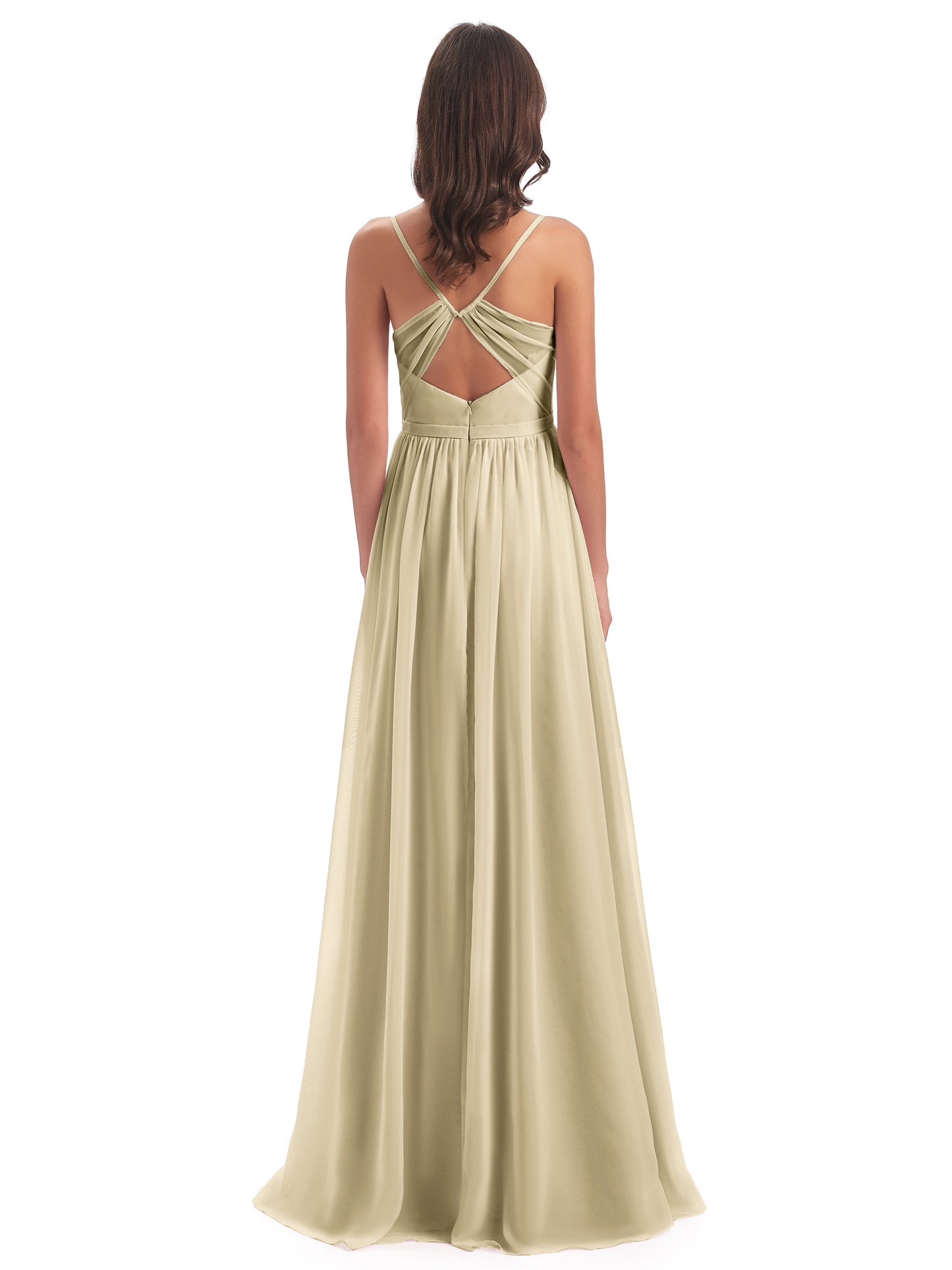Kimora Spaghetti Straps Chiffon Long Bridesmaid Dresses with Slit