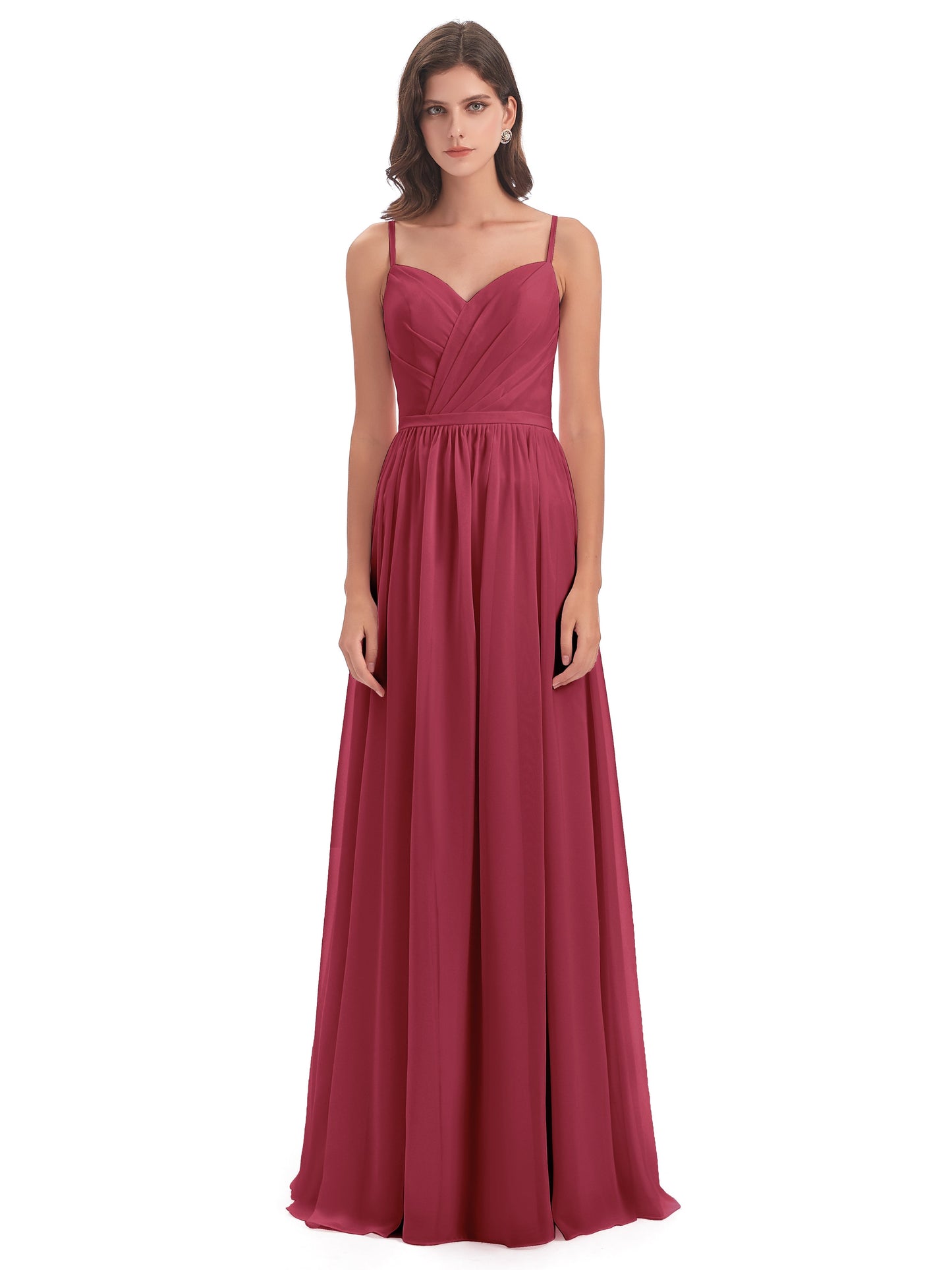 Kimora Spaghetti Straps Chiffon Long Bridesmaid Dresses with Slit