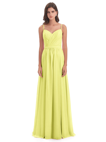Kimora Spaghetti Straps Chiffon Long Bridesmaid Dresses with Slit