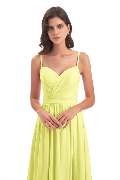 Kimora Spaghetti Straps Chiffon Long Bridesmaid Dresses with Slit