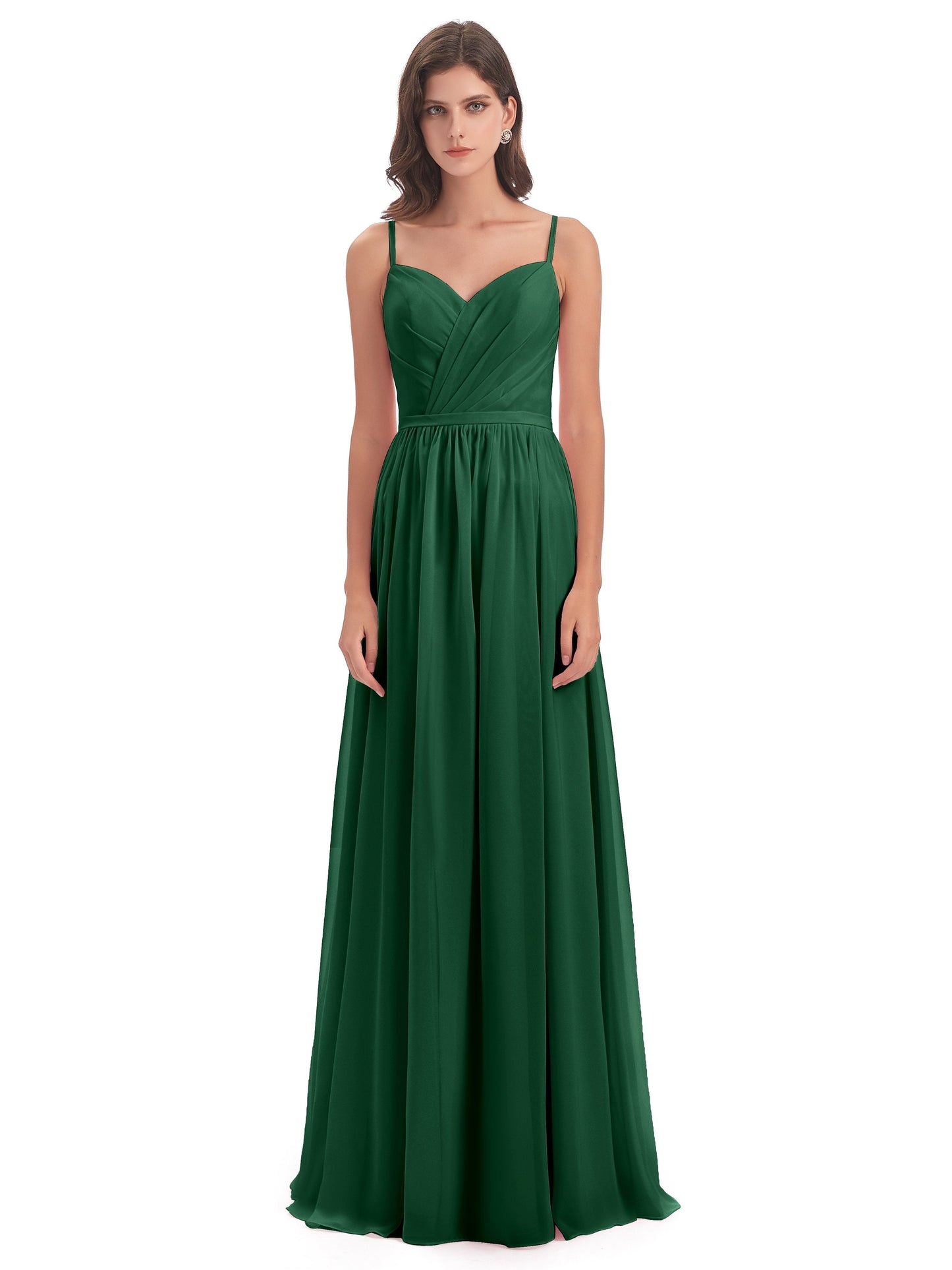 Kimora Spaghetti Straps Chiffon Long Bridesmaid Dresses with Slit