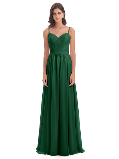 Kimora Spaghetti Straps Chiffon Long Bridesmaid Dresses with Slit