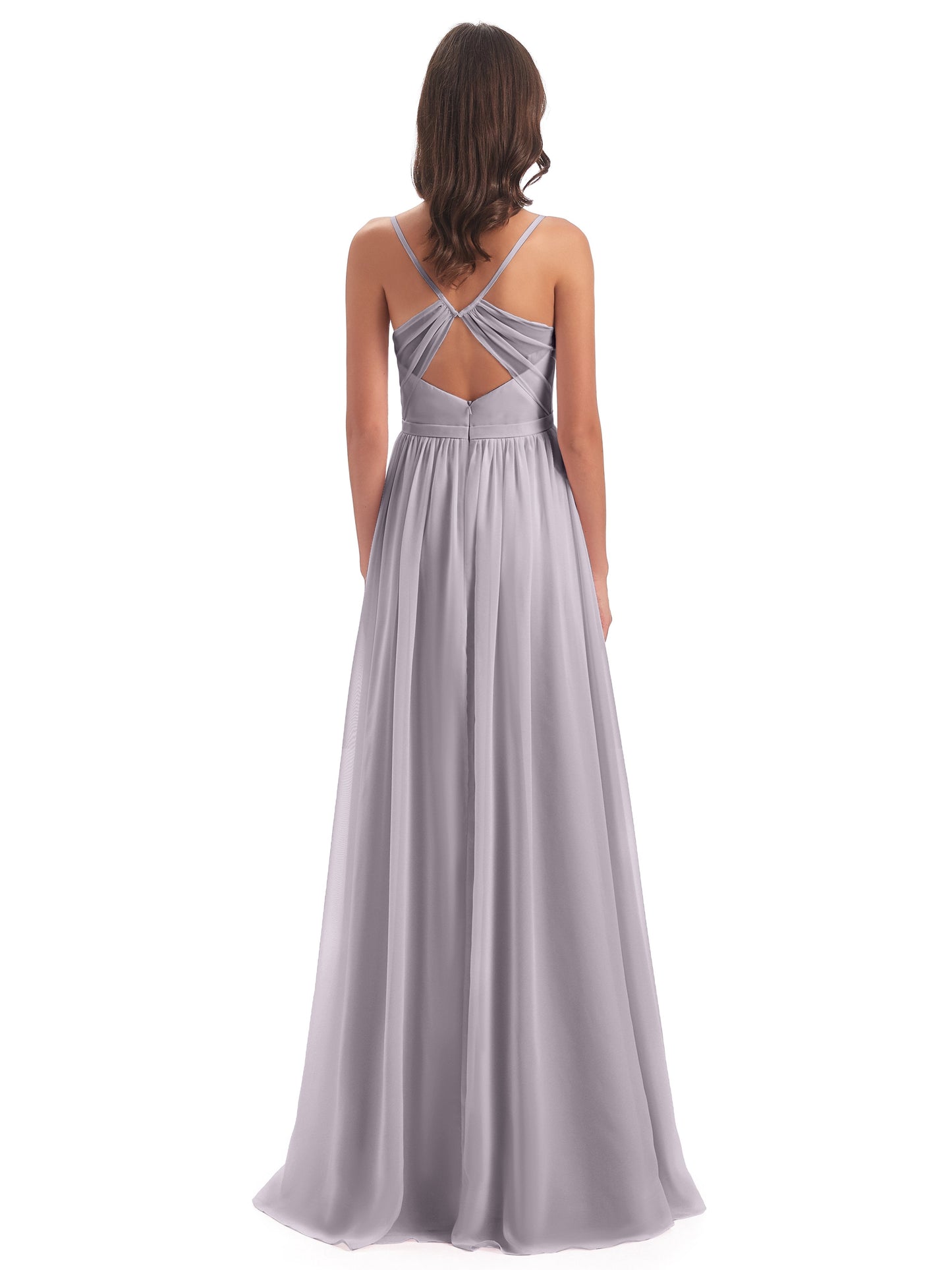 Kimora Spaghetti Straps Chiffon Long Bridesmaid Dresses with Slit