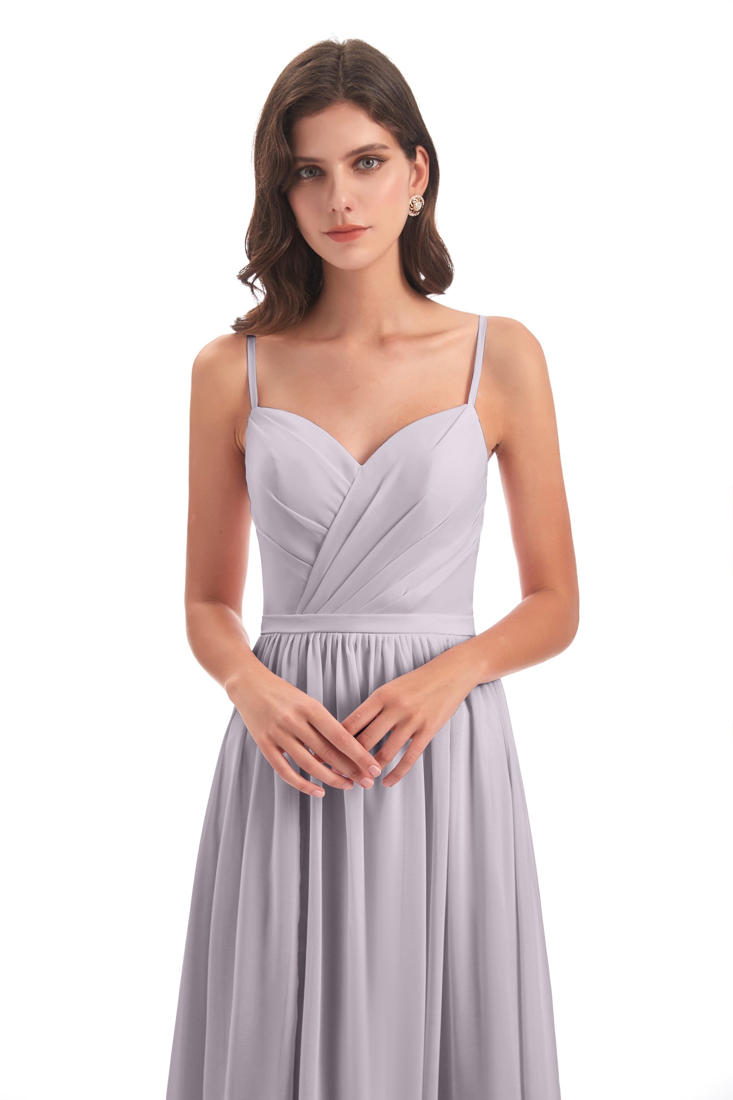 Kimora Spaghetti Straps Chiffon Long Bridesmaid Dresses with Slit