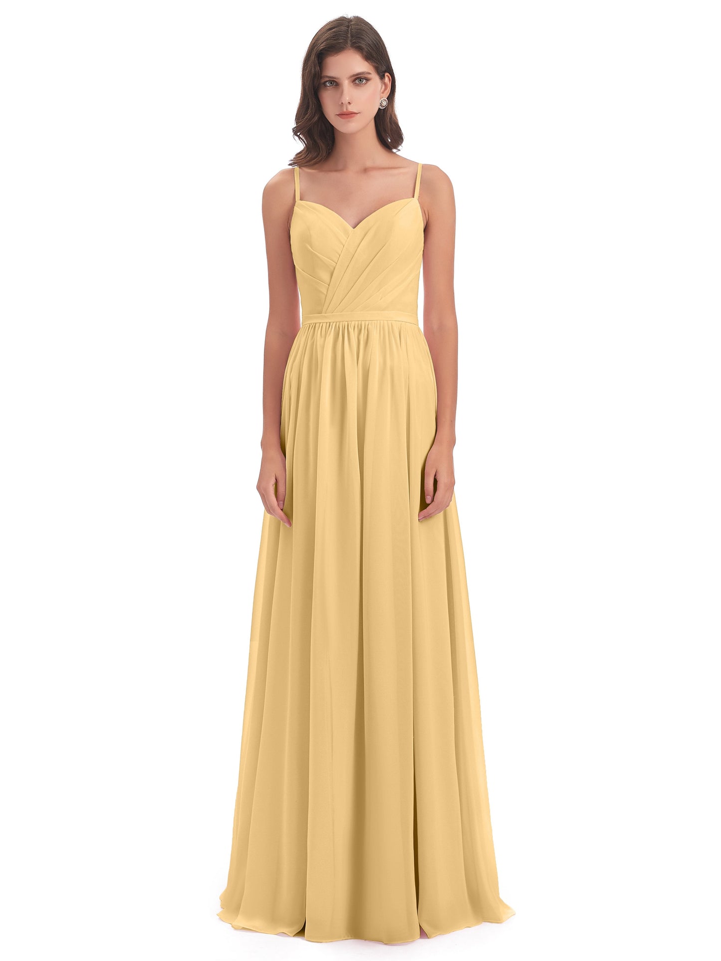 Kimora Spaghetti Straps Chiffon Long Bridesmaid Dresses with Slit