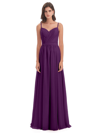 Kimora Spaghetti Straps Chiffon Long Bridesmaid Dresses with Slit