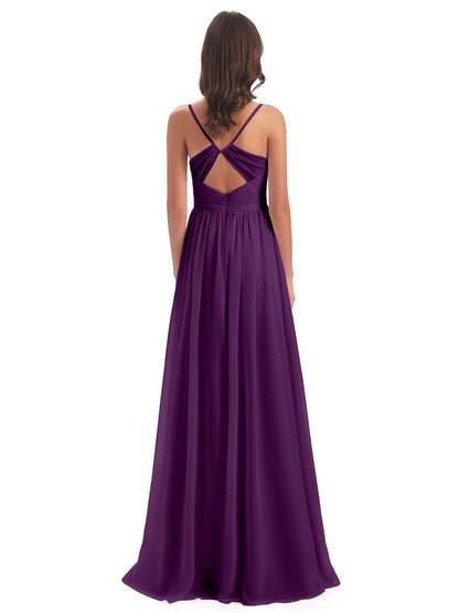 Kimora Spaghetti Straps Chiffon Long Bridesmaid Dresses with Slit