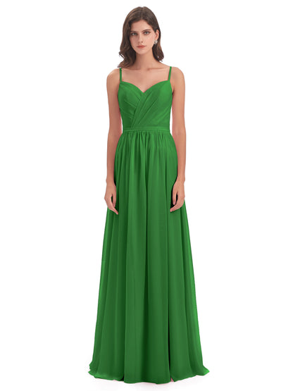 Kimora Spaghetti Straps Chiffon Long Bridesmaid Dresses with Slit
