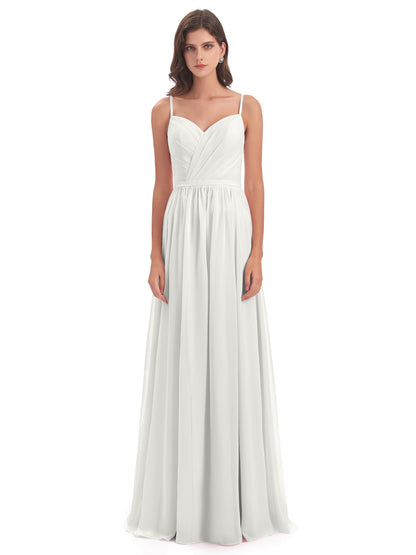 Kimora Spaghetti Straps Chiffon Long Bridesmaid Dresses with Slit