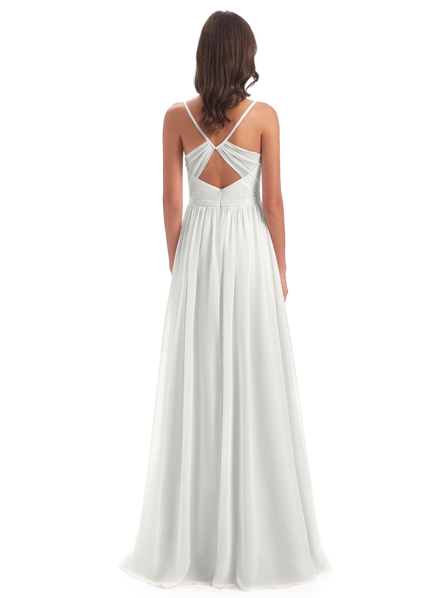 Kimora Spaghetti Straps Chiffon Long Bridesmaid Dresses with Slit