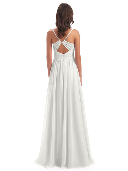 Kimora Spaghetti Straps Chiffon Long Bridesmaid Dresses with Slit