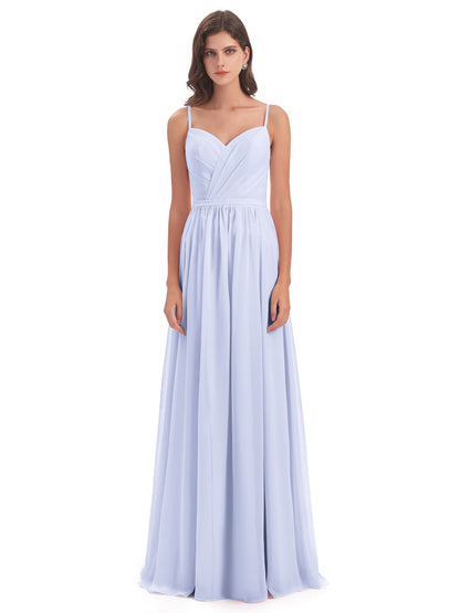 Kimora Spaghetti Straps Chiffon Long Bridesmaid Dresses with Slit