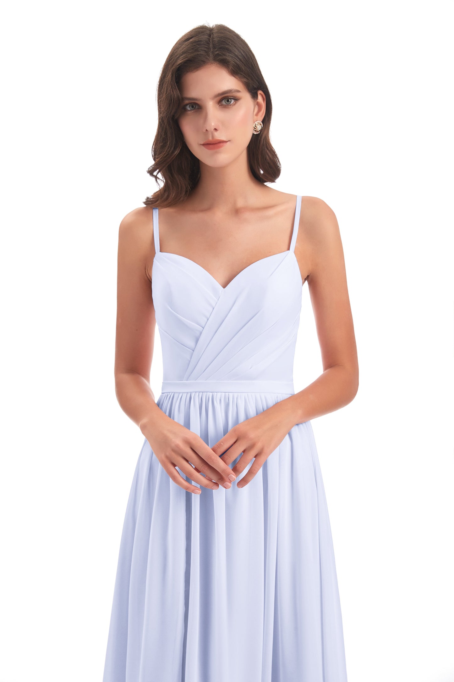 Kimora Spaghetti Straps Chiffon Long Bridesmaid Dresses with Slit