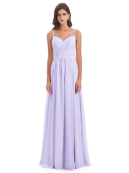 Kimora Spaghetti Straps Chiffon Long Bridesmaid Dresses with Slit
