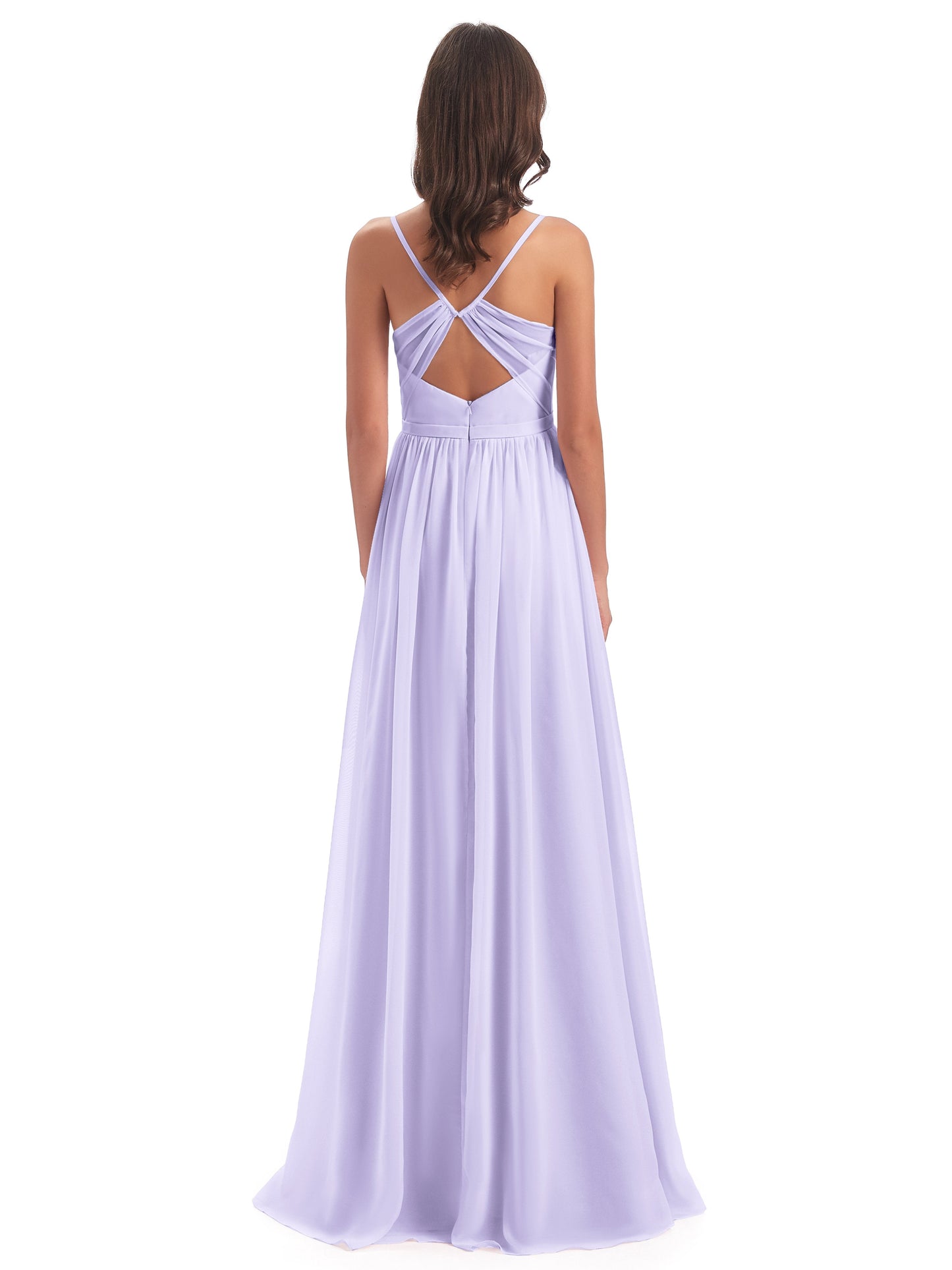 Kimora Spaghetti Straps Chiffon Long Bridesmaid Dresses with Slit