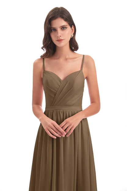 Kimora Spaghetti Straps Chiffon Long Bridesmaid Dresses with Slit