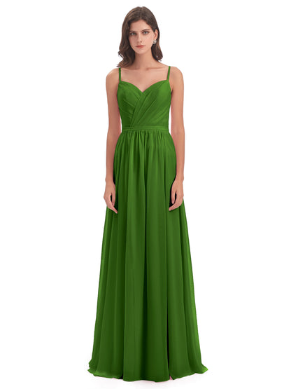 Kimora Spaghetti Straps Chiffon Long Bridesmaid Dresses with Slit