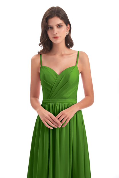 Kimora Spaghetti Straps Chiffon Long Bridesmaid Dresses with Slit