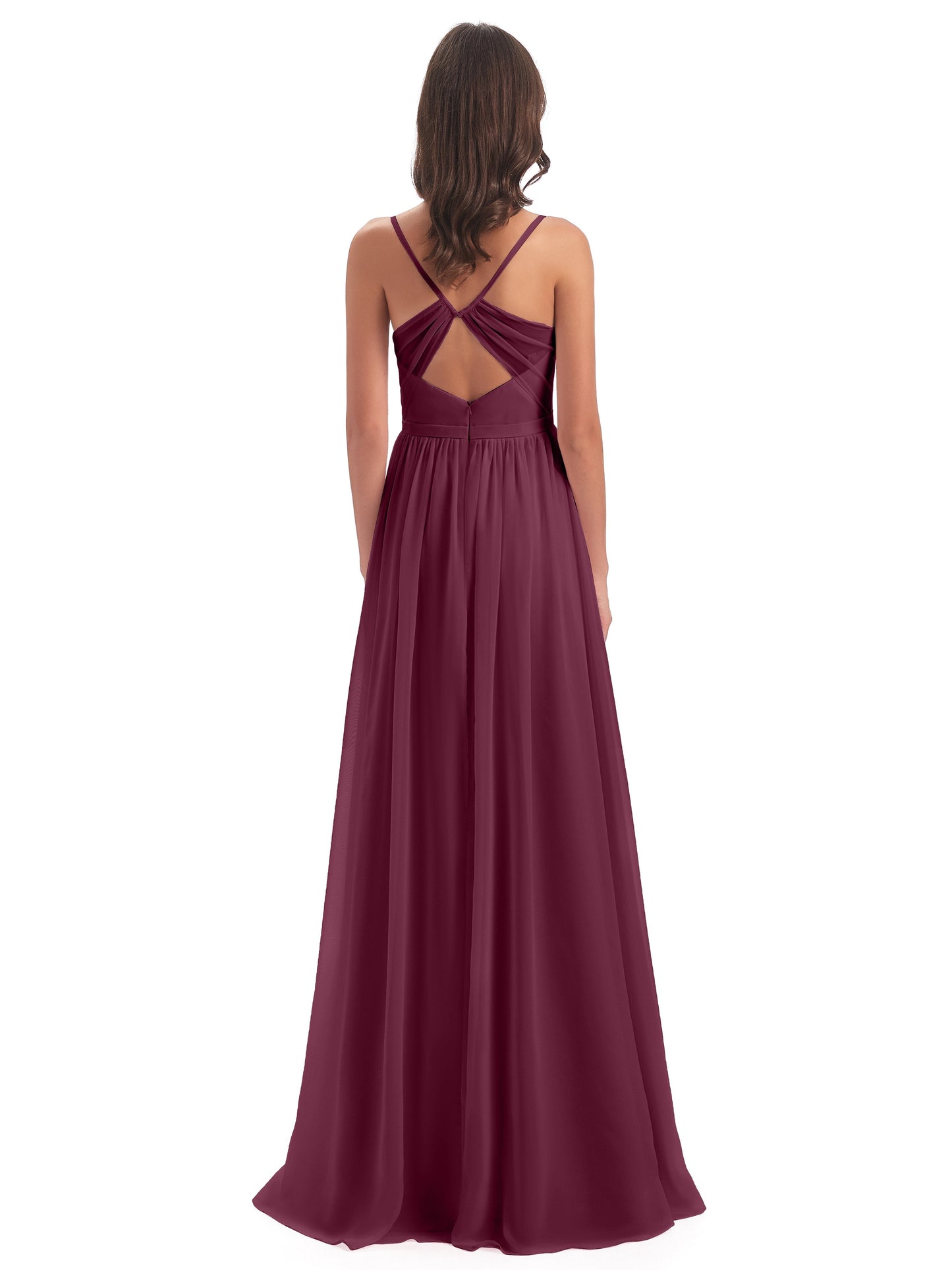 Kimora Spaghetti Straps Chiffon Long Bridesmaid Dresses with Slit