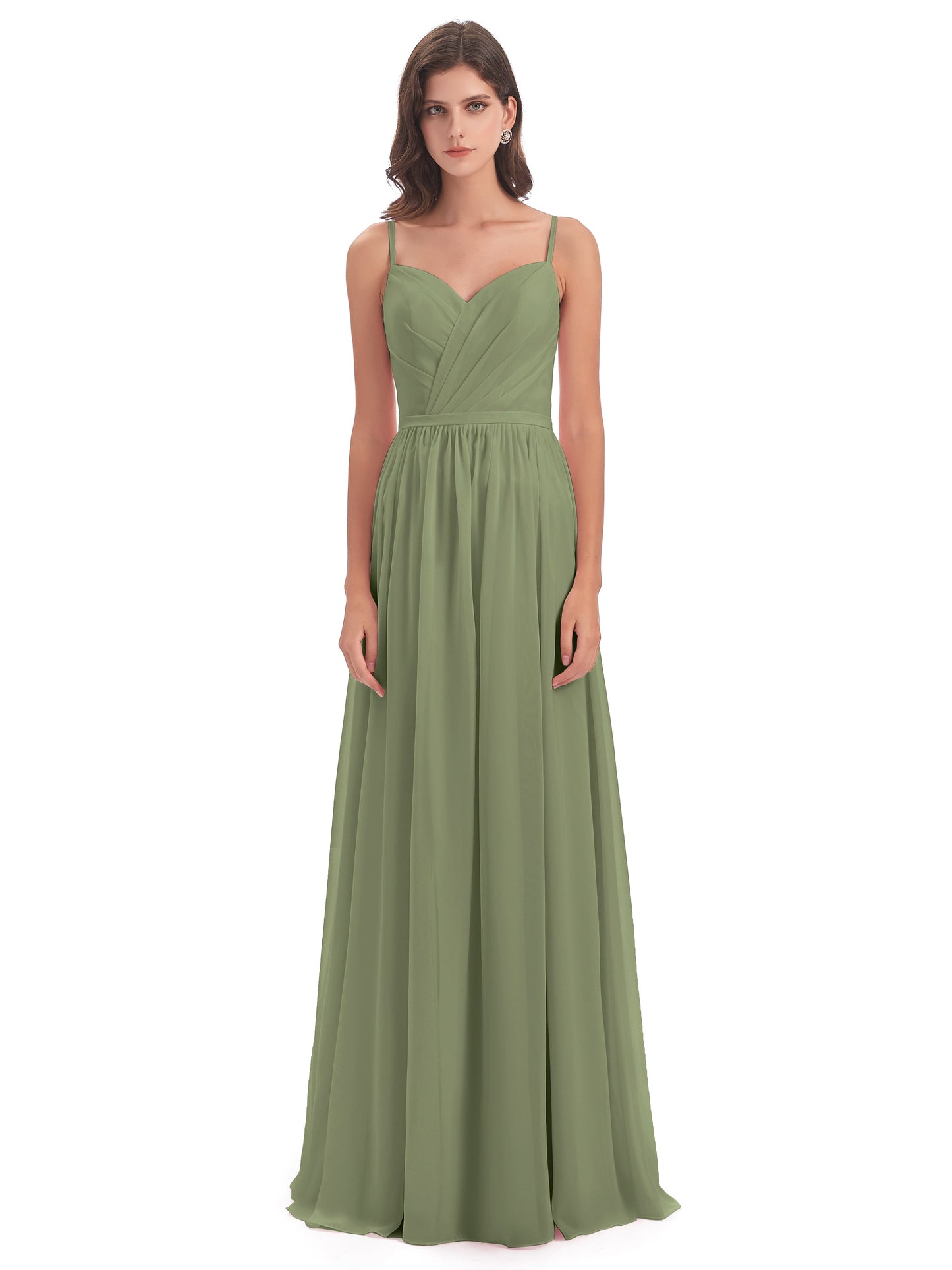Kimora Spaghetti Straps Chiffon Long Bridesmaid Dresses with Slit