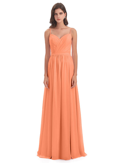 Kimora Spaghetti Straps Chiffon Long Bridesmaid Dresses with Slit