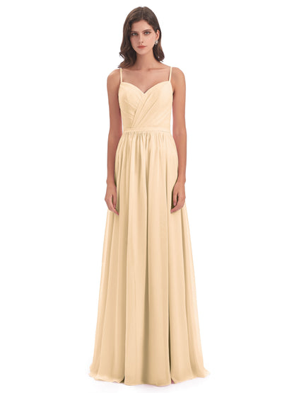 Kimora Spaghetti Straps Chiffon Long Bridesmaid Dresses with Slit