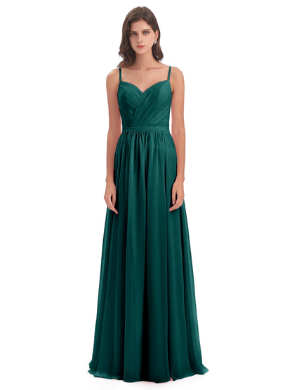 Kimora Spaghetti Straps Chiffon Long Bridesmaid Dresses with Slit