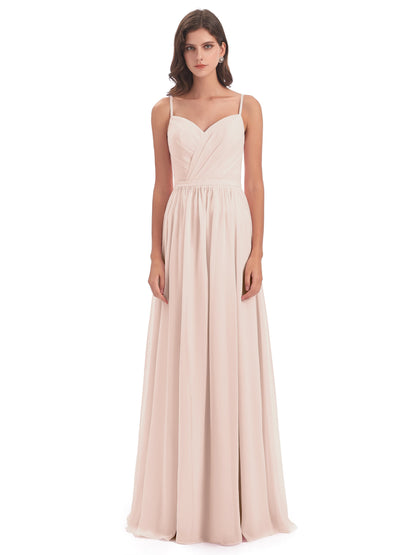 Kimora Spaghetti Straps Chiffon Long Bridesmaid Dresses with Slit