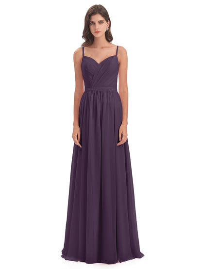 Kimora Spaghetti Straps Chiffon Long Bridesmaid Dresses with Slit