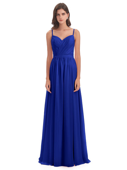 Kimora Spaghetti Straps Chiffon Long Bridesmaid Dresses with Slit