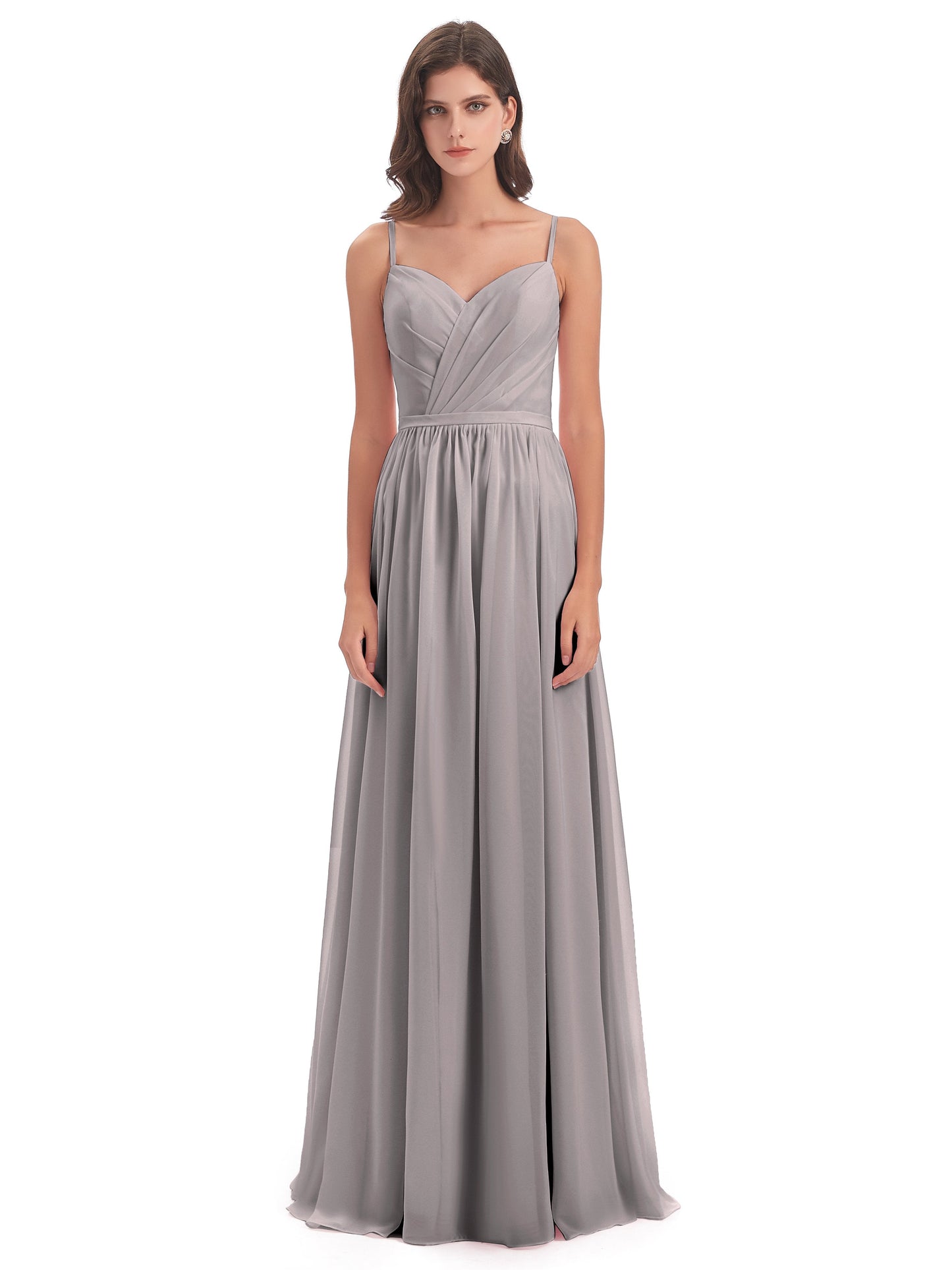 Kimora Spaghetti Straps Chiffon Long Bridesmaid Dresses with Slit