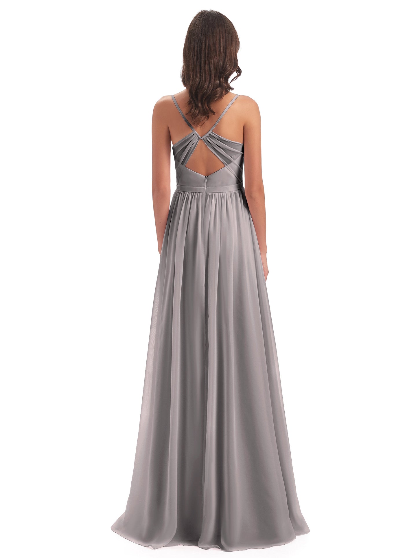 Kimora Spaghetti Straps Chiffon Long Bridesmaid Dresses with Slit
