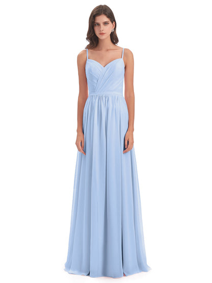 Kimora Spaghetti Straps Chiffon Long Bridesmaid Dresses with Slit