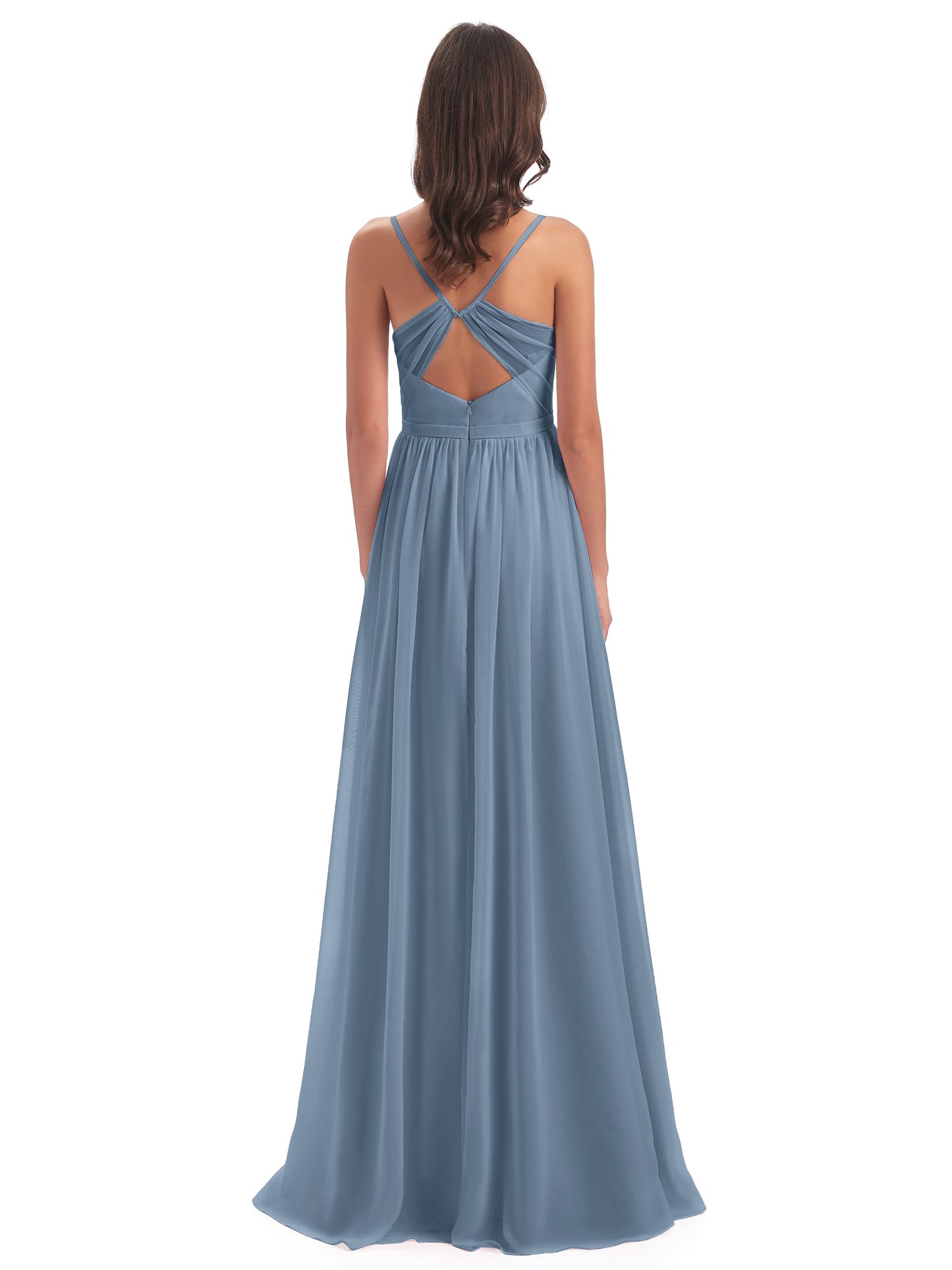 Kimora Spaghetti Straps Chiffon Long Bridesmaid Dresses with Slit
